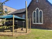 Hope Community Hub with the new shelter outside