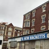 The aftermath of the fire at the derelict New Hacketts Hotel on Queens Promenade on Saturday night.