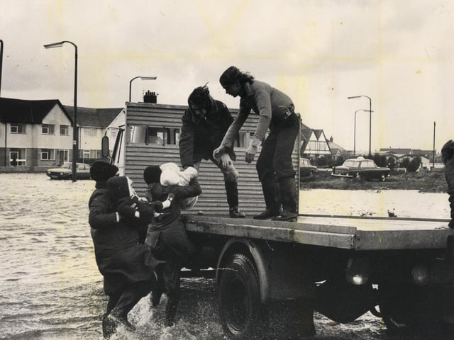 Floods hit Fleetwood in 1977. This was at the junction with Broadway and South Strand