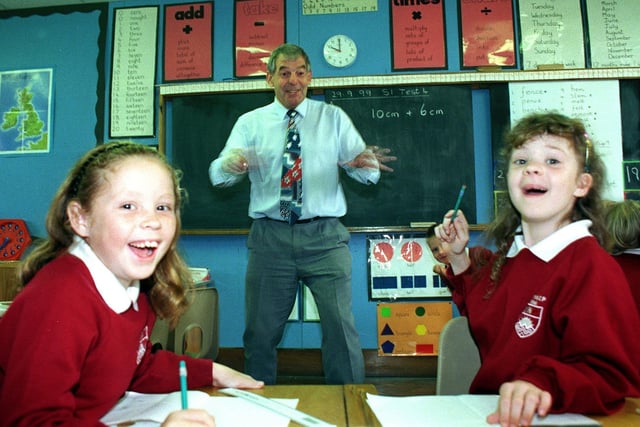 Year Three pupils at Northfold Primary School with headteacher Head Bob Bushell in full flow during his maths class