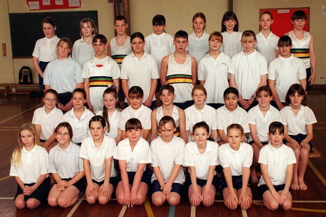 Palatine High School gymnastics team who took part in national competition in Liverpool, 1999
