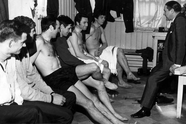 Blackpool FC dressing room chat in 1969