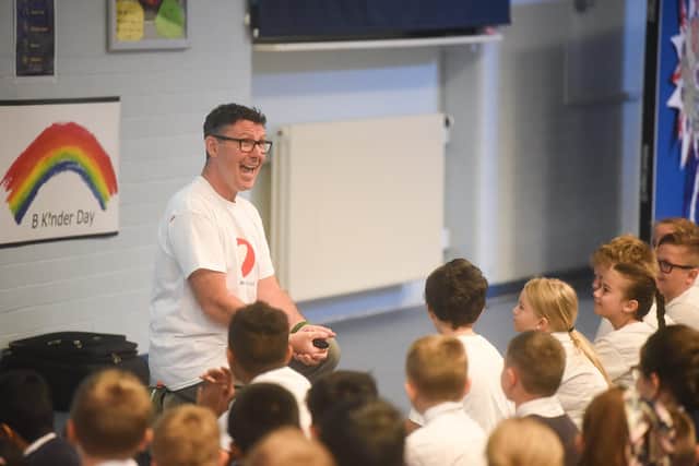 Kindness coach John Magee talks to the pupils.