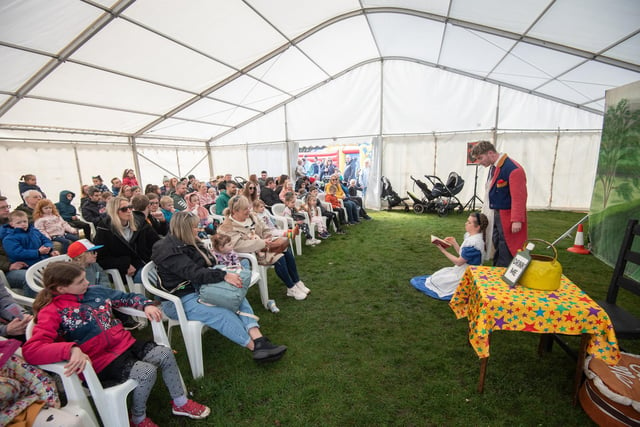 A performance in the giant marquee at Lowther's Easter Surprise event.