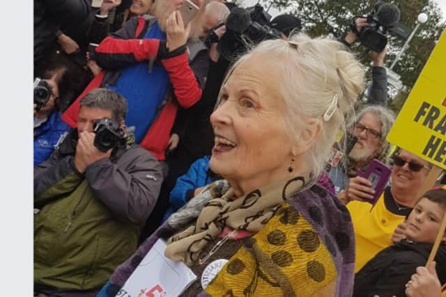 Dame Vivienne at the Lancashire fracking protest