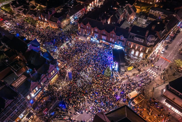 The thousands gathered in Lytham's town centre for the switch-on made for a spectacular sight from the air, as captured by photographer Gregg Wolstenholme.