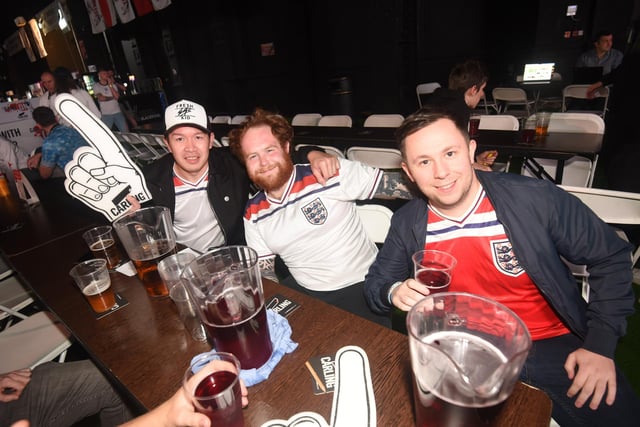 These supporters at the Winter Gardens World Cup Fan Zone were wearing the team's colours with pride to cheer on England.