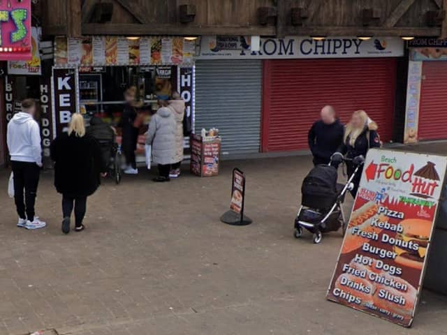 Beach Food Hut, a takeaway at Kiosk 3a Coral Island 1-23 Promenade, Blackpool; given a two-star rating on May 11