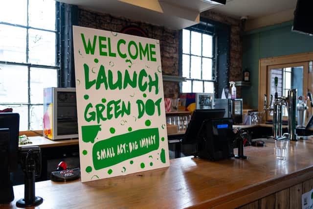Signage inside Walkabout on Queen Street in Blackpool to celebrate the launch of Green Dot. Photo: Kelvin Stuttard