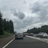 Traffic is currently backed up from junction 1 at Broughton Roundabout to the M6 (junction 32)