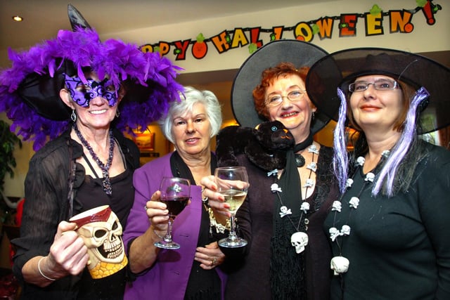 Blackpool and Fylde Ladies Tea Club Halloween charity Luncheon at the Hole in One, Lytham. Pictured (left to right): Vice chairman Kay Heap, Margaret Cryer, chairman Jill Brownhill, and Cassandra Boderke