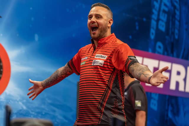Joe Cullen celebrates Betfred World Matchplay victory against Gerwyn Price at Blackpool's Winter Gardens Picture: Taylor Lanning/PDC