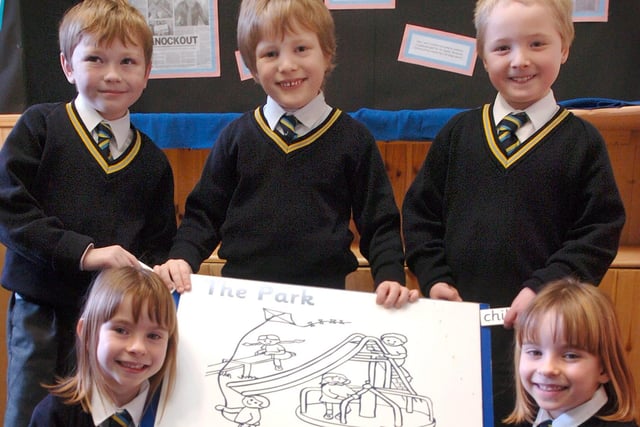 Pupils from Heyhouses School held a sponsored spell to raise money for the MRI campaign. Back L-R Ben Gould, Rory Graham and Alex Bolton. Front Chloe and Alice Sutcliffe