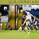 Danny Ormerod with a header on goal for AFC Fylde at Southend United Photo: ROGER ROBINSON