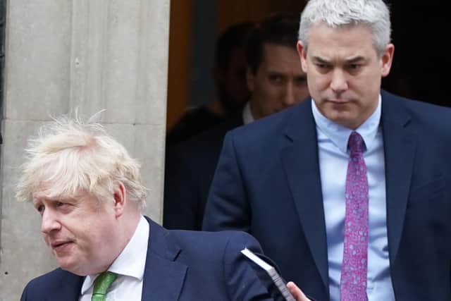 Prime Minister Boris Johnson (left) and Steve Barclay leaving Downing Street