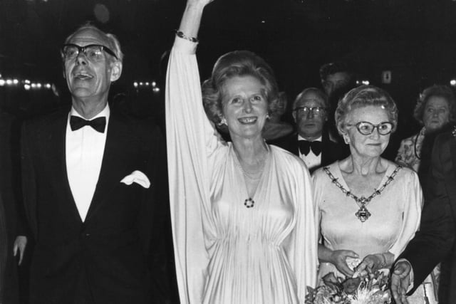 Margaret Thatcher with husband Denis arriving at a ball after the Blackpool conference in 1981