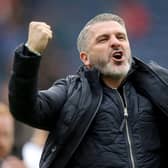 Preston North End manager Ryan Lowe celebrates at the final whistle