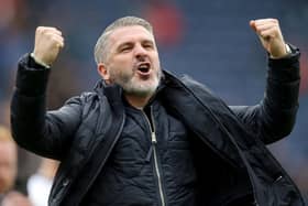 Preston North End manager Ryan Lowe celebrates at the final whistle
