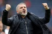Preston North End manager Ryan Lowe celebrates at the final whistle