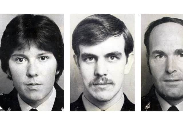 The three officers who died in the tragedy in January 1983 - PCs Angela Bradley, Gordon Connolly and Colin Morrison