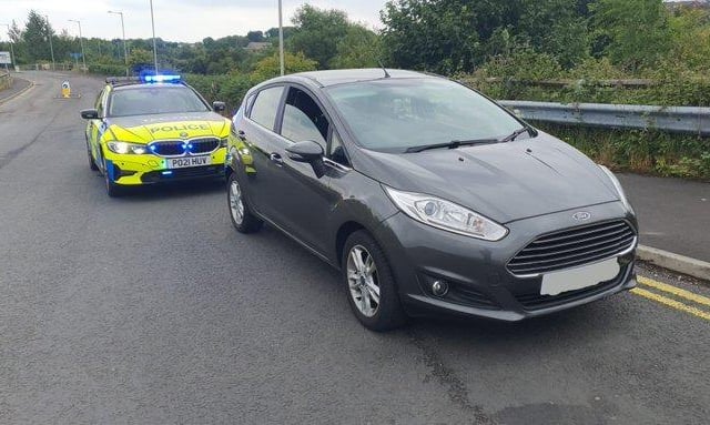 This stolen Ford Fiesta was sighted on the M61 by road police.
The driver pulled over and was found to have no licence or insurance and tested positive for drugs. They were arrested and the car recovered.