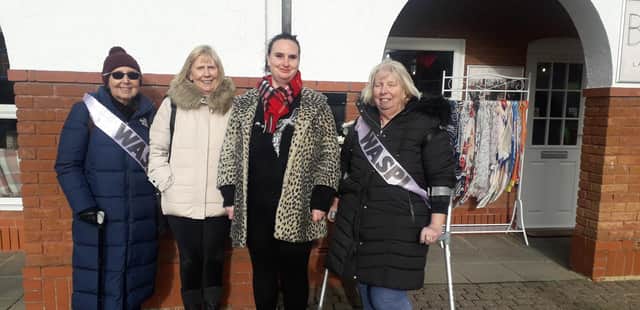 WASPI campaigners- from left, Norma Elkington,  Susan Dutton,  Coun  Holly Swales and Mary Waterhouse are continuing with their fight for compensation.