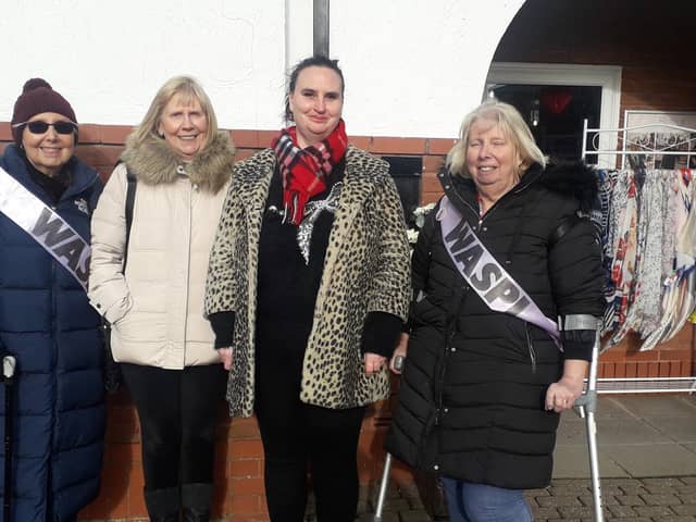 WASPI campaigners- from left, Norma Elkington,  Susan Dutton,  Coun  Holly Swales and Mary Waterhouse are continuing with their fight for compensation.