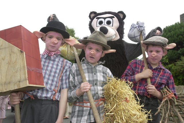Three Little Pigs from left, James Gardner, 10, Edward Slater and Richard Slater, nine and 11, were kept on their toes by Mrs Ruth Gardner disguised as the wolf at Scorton Festival