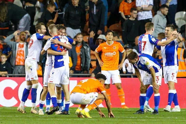 Blackpool's players show their dejection at the full-time whistle