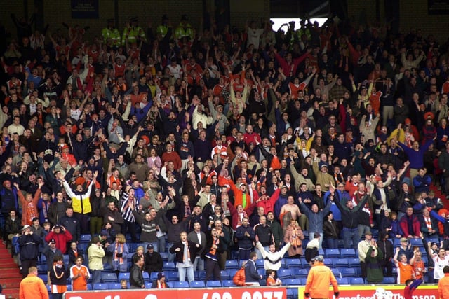 Fans react to Blackpool's goal against Oldham Athletic in 2000