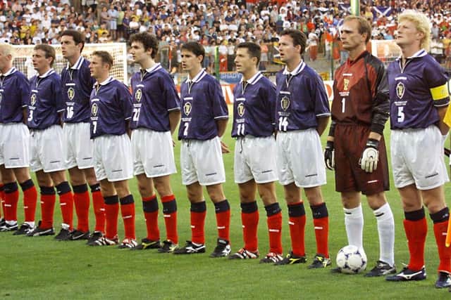 Colin Hendry (first right) with his Scotland teammates at the 1998 World Cup in France