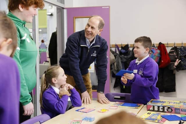 Prince Edward, Earl of Wessex, meets pupils at Thames Primary Academy in South Shore on Monday, January 30