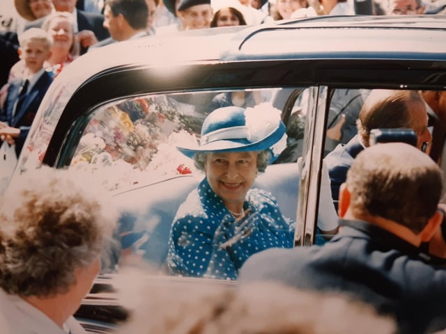 All smiles as Queen Elizabeth arrives at Rossall School in 1994 to share in the school's 150th anniversary celebrations