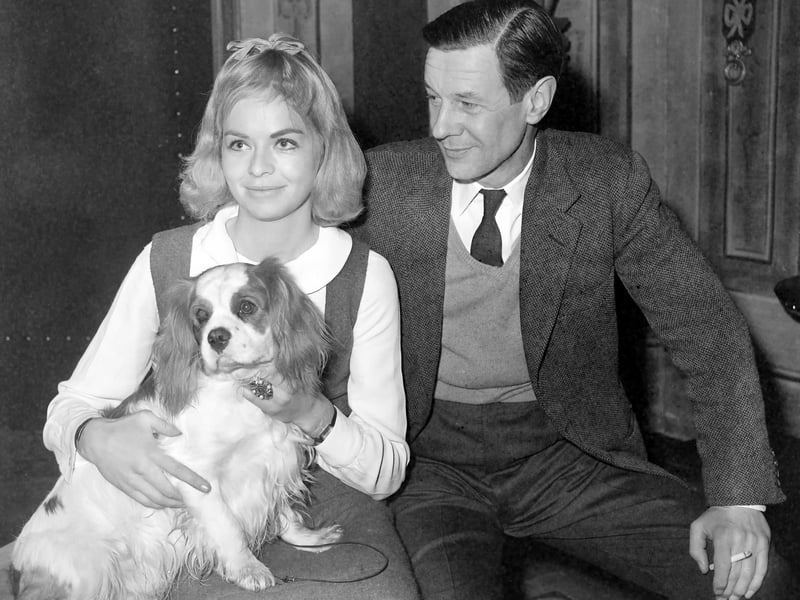 Susannah York and her King Charles spaniel, Archie, with James Donald in Blackpool in 1963. She and Mr Donald starred together in " The Wings of the Dove" at the Grand Theatre