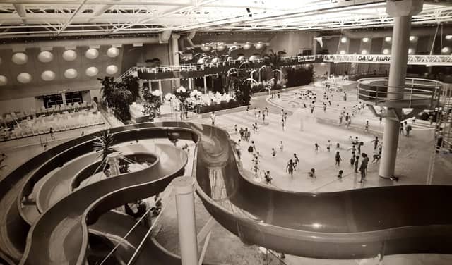 A different angle across the waterslides opening up to show what the Sandcastle was like in 1989