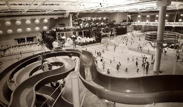 A different angle across the waterslides opening up to show what the Sandcastle was like in 1989