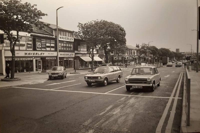 This photo was taken because of a lack of white lines on the road where Church Street meets Park Road, 1974