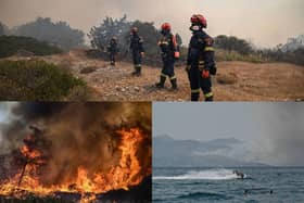 A family from Lancashire who escaped the wildfires in Greece have told of the incredible speed at which the blaze spread (Photos by SPYROS BAKALIS/AFP and ARMEND NIMANI/AFP via Getty Images)