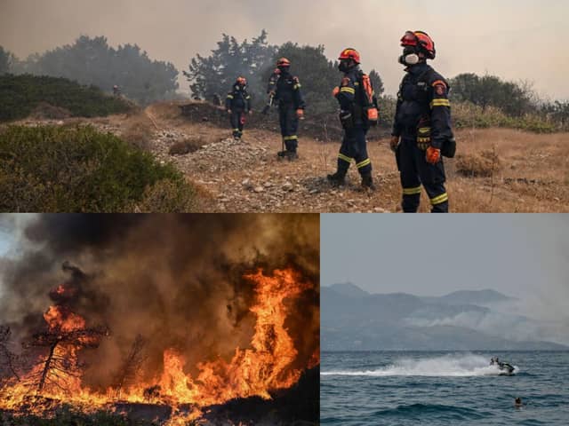 A family from Lancashire who escaped the wildfires in Greece have told of the incredible speed at which the blaze spread (Photos by SPYROS BAKALIS/AFP and ARMEND NIMANI/AFP via Getty Images)