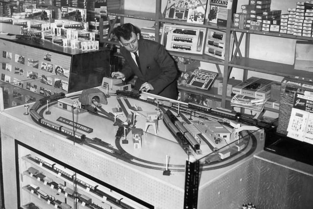 A model railway at Redgates, a toy store so beloved of generations of Sheffield children that there's a plaque to remember it on the building that replaced it at the top of The Moor/Furnival Gate