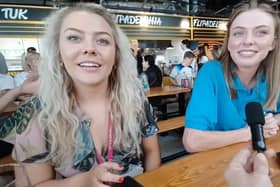 Tia and Kate enjoy lunch at the new Abingdon Street Market in Blackpool.