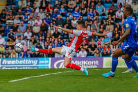 Josh Harrop at full stretch for Fleetwood at Gillingham
Photo by Sam Fielding / PRiME Media Images.