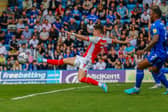 Josh Harrop at full stretch for Fleetwood at Gillingham
Photo by Sam Fielding / PRiME Media Images.