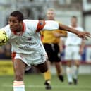 19 Feb 2000:   Clarke Carlisle of Blackpool during the Nationwide League Division Two game between Cambridge United and Blackpool at the Abbey Stadium in Cambridge, England. The match finished 0-2 to Blackpool. \ Photo by Mike Finn Kelsey. \ Mandatory Credit: AllsportUK  /Allsport