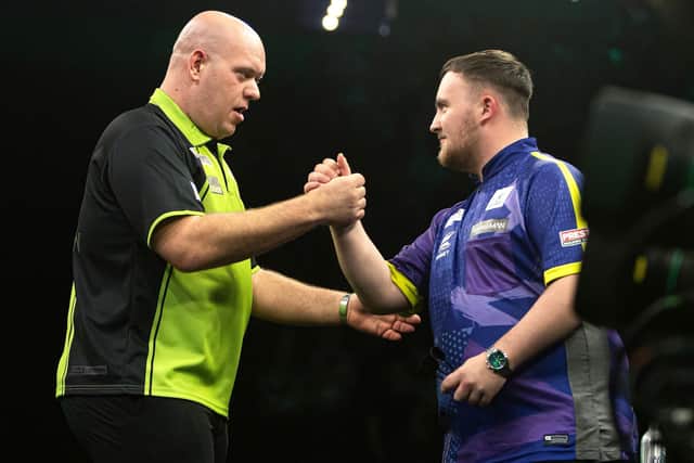 Michael van Gerwen and Luke Littler meet in the first round of the Betfred World Matchplay at the Winter Gardens, Blackpool Picture: PDC