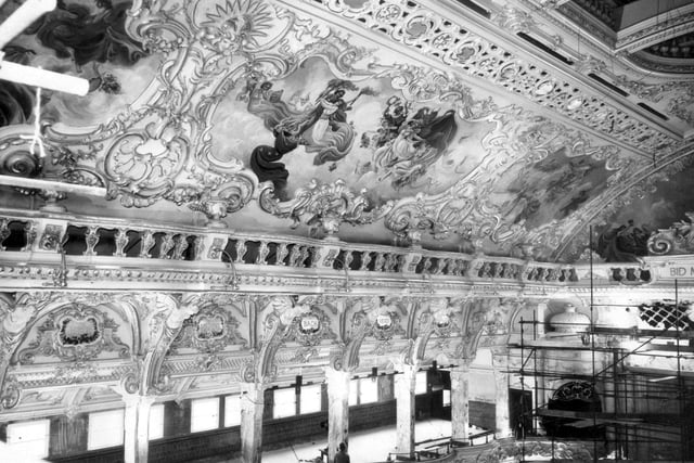 The painted ceiling was restored to its former glory after the fire of 1955