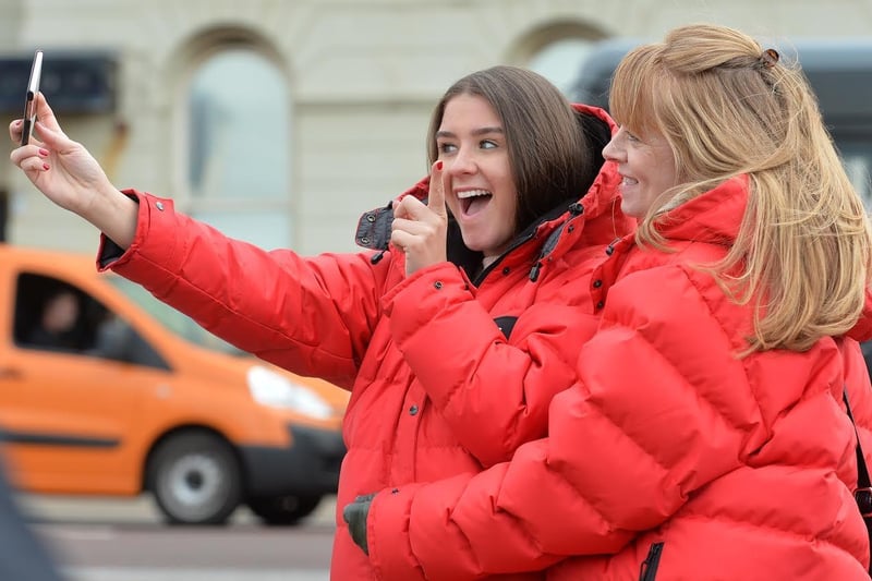 Brooke Vincent and Sally Ann Matthews take a selfie while filming in Blackpool