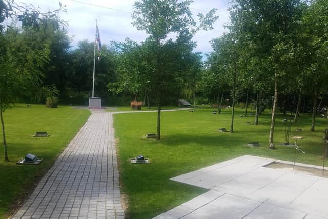 The site of the new Queen’s Lancashire Regiment memorial at Fylde Arboretum, prepared and ready to receive the 5-ton granite block which will form the central feature.