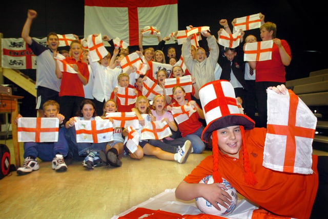Jessida Guillot and school mates at Millfield prepare to watch the England v Switzerland match ibn the Euros 2004