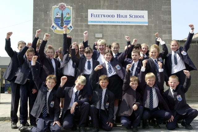 Fleetwood High School head teacher Margaret Dudley and pupils from year 7 were celebrating news that a new school was to be built on the Broadway site, 2001